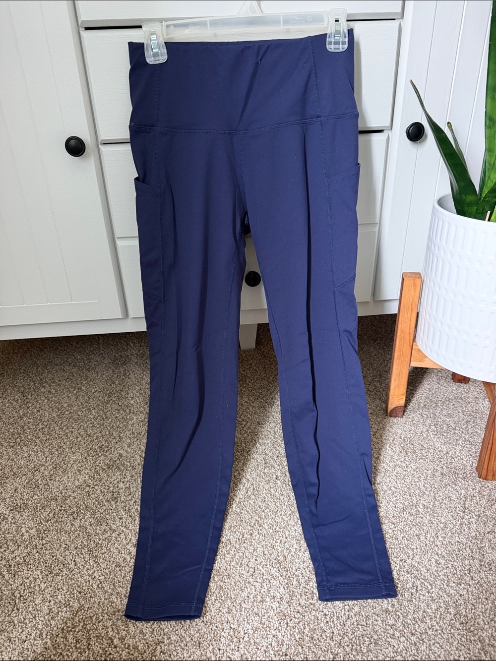Women’s High-Rise Navy Full Length Leggings with Side Pockets